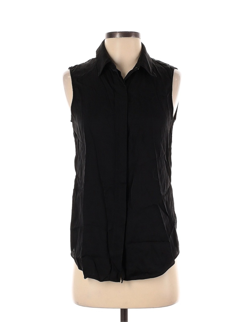 Theory Black Silk Sleeveless Button-Front Shirt with Classic Collar S